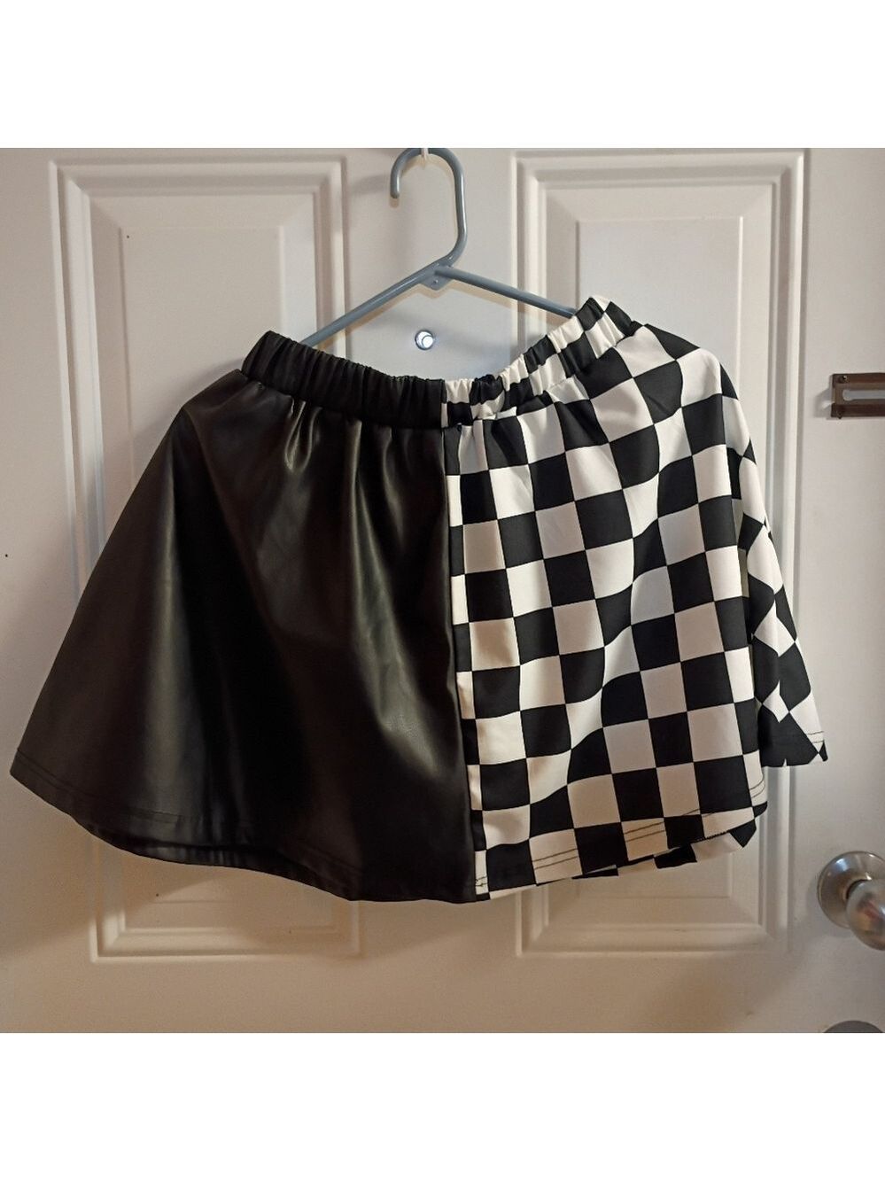 2/$10 Stylish Black and White Split Pleather Checkered Skirt Small
